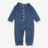 Denim Jumpsuit with Long Sleeve Frill Collar 