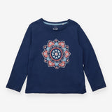 T-Shirt Long Sleeve Navy Flower Applique