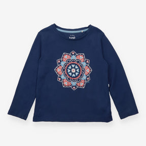 T-Shirt Long Sleeve Navy Flower Applique