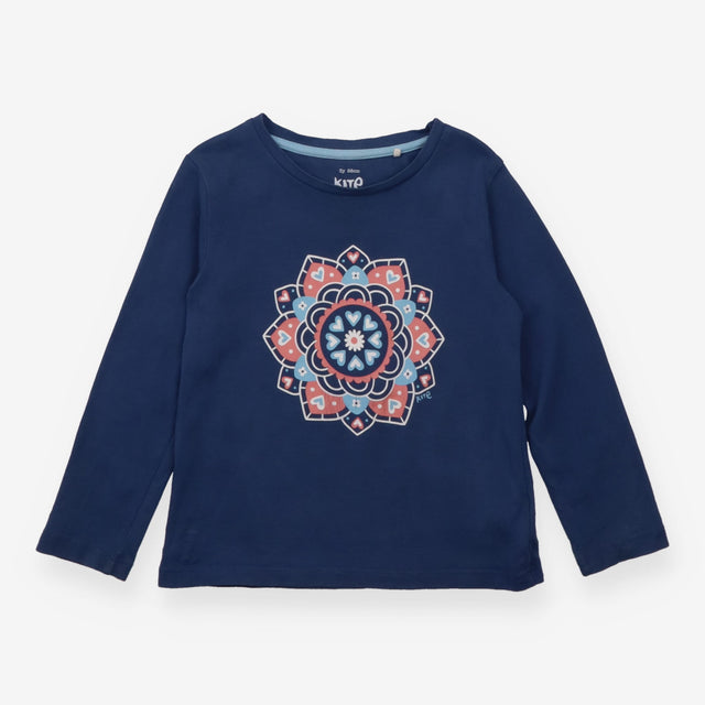 T-Shirt Long Sleeve Navy Flower Applique