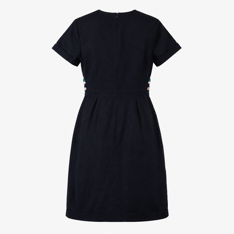Dress Navy Geometric Embroidered Linen Blend Short