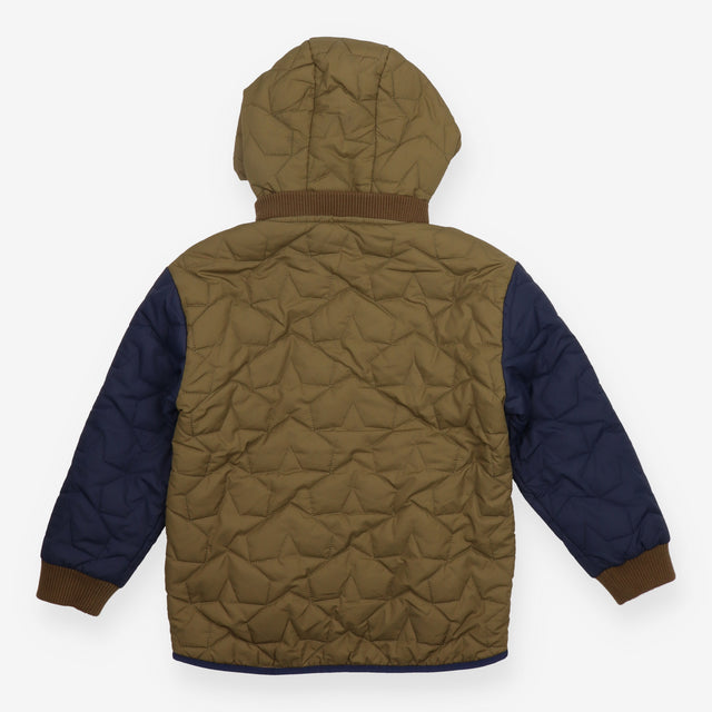Quilted Coat with Detachable Hood Khaki and Navy