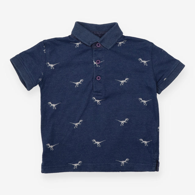 Polo Shirt Blue T-Rex Appliques