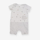 Romper  grey stripe top dinos grey bottoms