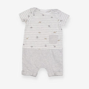 Romper  grey stripe top dinos grey bottoms