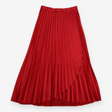Pleated Midi Skirt Pink Asymmetric Wrap Overlay