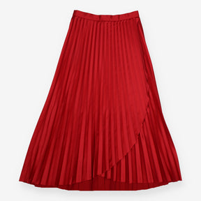 Pleated Midi Skirt Pink Asymmetric Wrap Overlay