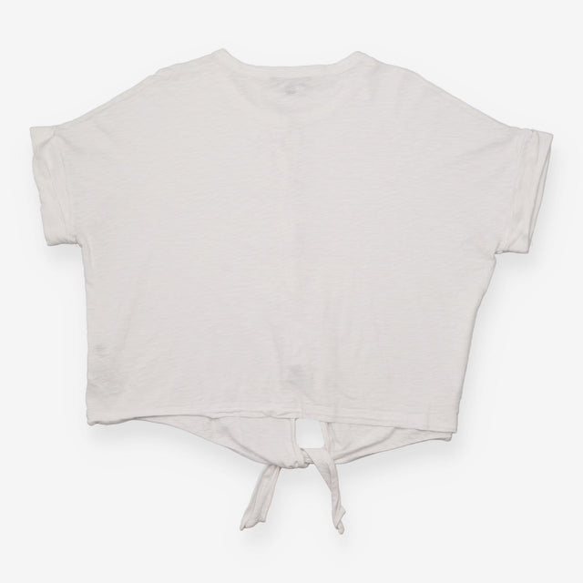 Tie Front Top White Cotton Button Detail