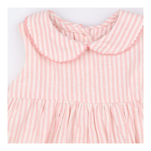Dress Sleeveless Pink Stripe Collared with Flowers