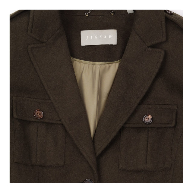 Wool Blend Coat Khaki Military Belted Utility
