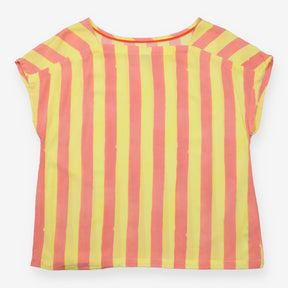 Top Coral Yellow Stripe Short Sleeve Woven