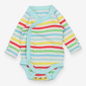 Bodysuit LS wrap stripes pale blue edging