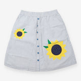 Skirt Blue White Stripe Seersucker Sunflower Appli