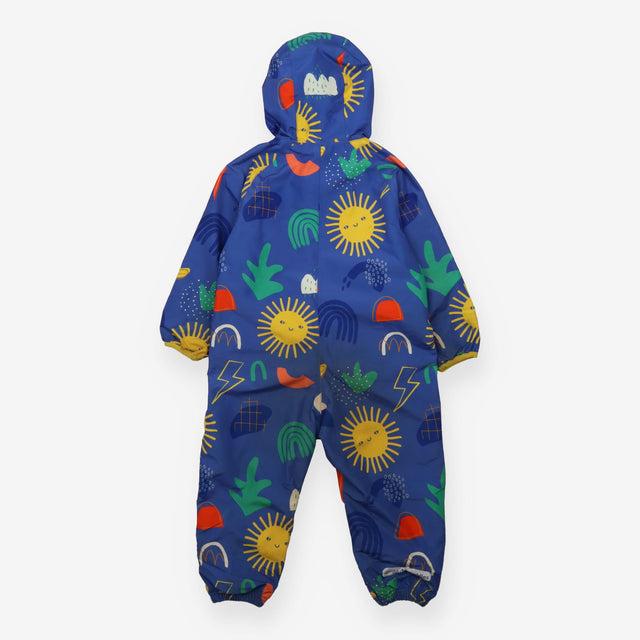 Blue rainsuit with weather motifs