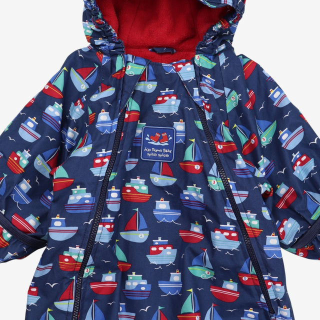 Pramsuit navy with boats red fleece lined 