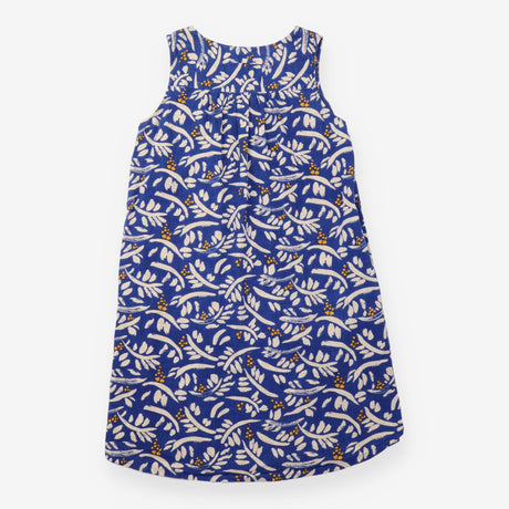 Blue Botanical Print Sleeveless Midi Dress