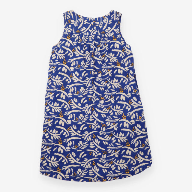 Blue Botanical Print Sleeveless Midi Dress
