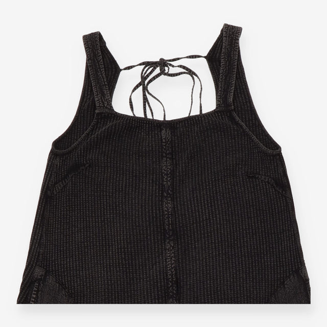 Jumpsuit Black Striped Waffle Cotton Wide Leg