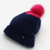 Bobble Hat Navy and Pink with Sequin