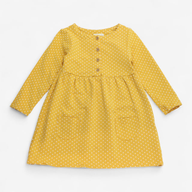 Dress Jersey Yellow with White Spots and Buttons
