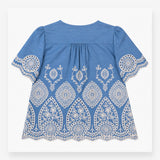 Broderie Blouse in Chambray Blue and Ivory