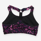 Purple Floral Print Cross-Front Racerback Sports B