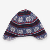 Winter hat knit fur lined blue snowflakes flaps