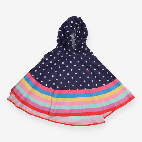 Hooded Poncho Navy Spotted and Colourful Stripes