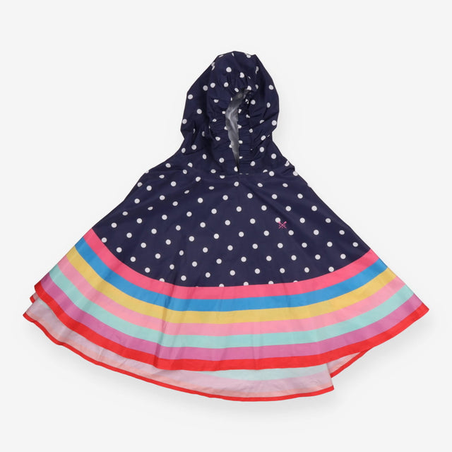 Hooded Poncho Navy Spotted and Colourful Stripes
