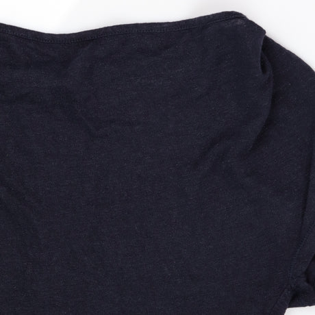 Navy Blue Short Sleeve Scoop kneck Fine Knit Metal
