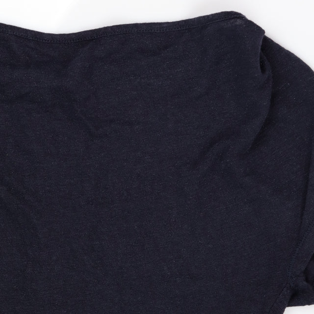 Navy Blue Short Sleeve Scoop kneck Fine Knit Metal