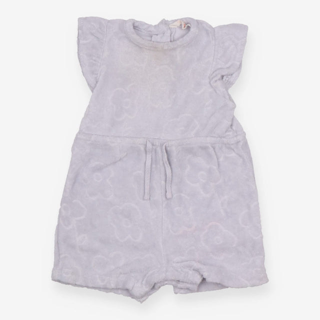 Blue Towelling Playsuit with Flowers