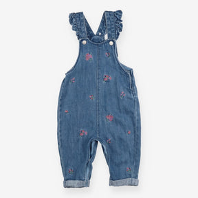 Denim Dungaree with Floral Embroidery
