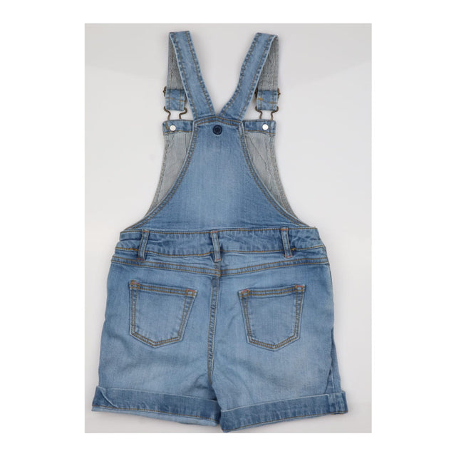 Denim shortie dungarees navy and white stripe lini