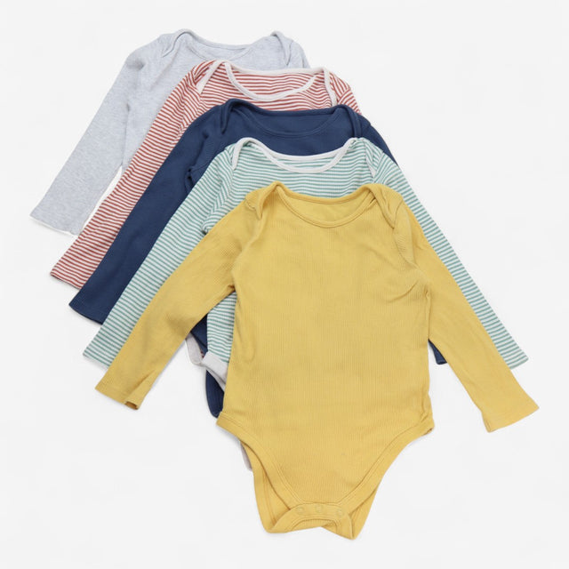 Bodysuit 5pcs Long Sleeve Ribbed Stripes & Plain