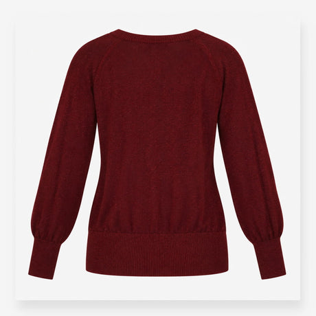 V Neck Metallic Shimmer Knit Jumper Berry Burgundy