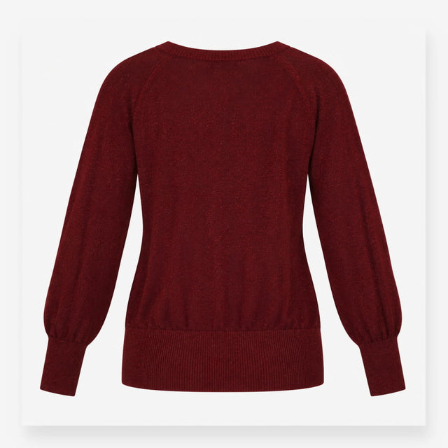V Neck Metallic Shimmer Knit Jumper Berry Burgundy