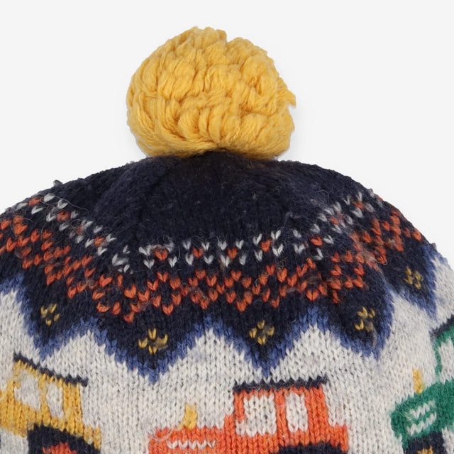 Hat knit navy with tractors