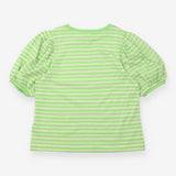 Top Green Striped Puff Sleeve Metallic