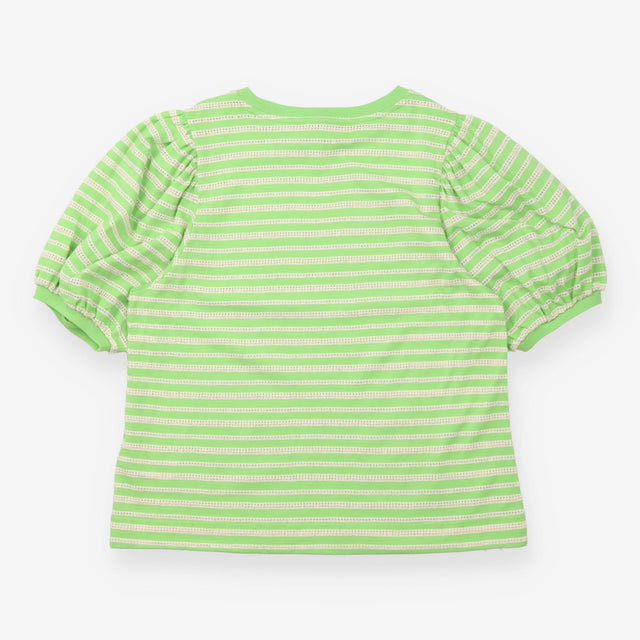 Top Green Striped Puff Sleeve Metallic