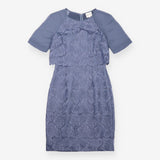 Midi Dress Grey Rose Embroidered Sheer Sleeve