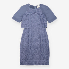 Midi Dress Grey Rose Embroidered Sheer Sleeve