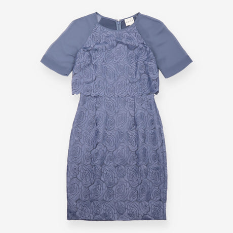Midi Dress Grey Rose Embroidered Sheer Sleeve