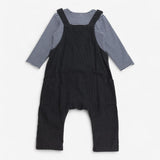 Dungaree Cord Grey Rabbit with Striped Bodysuit