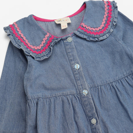 Denim long sleeve dress peter pan collar 