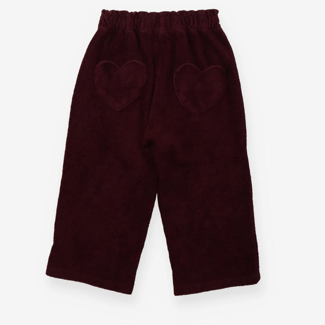 Trousers Dark Purple Pull on Cords with Hearts Bac