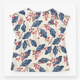 T-Shirt Cream Floral Print Short Sleeve Cotton