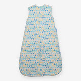 Sleeping bag white yellow green blue triangles
