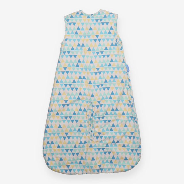 Sleeping bag white yellow green blue triangles