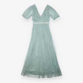 Monsoon Dress Sage Green Tulle Pleated Maxi